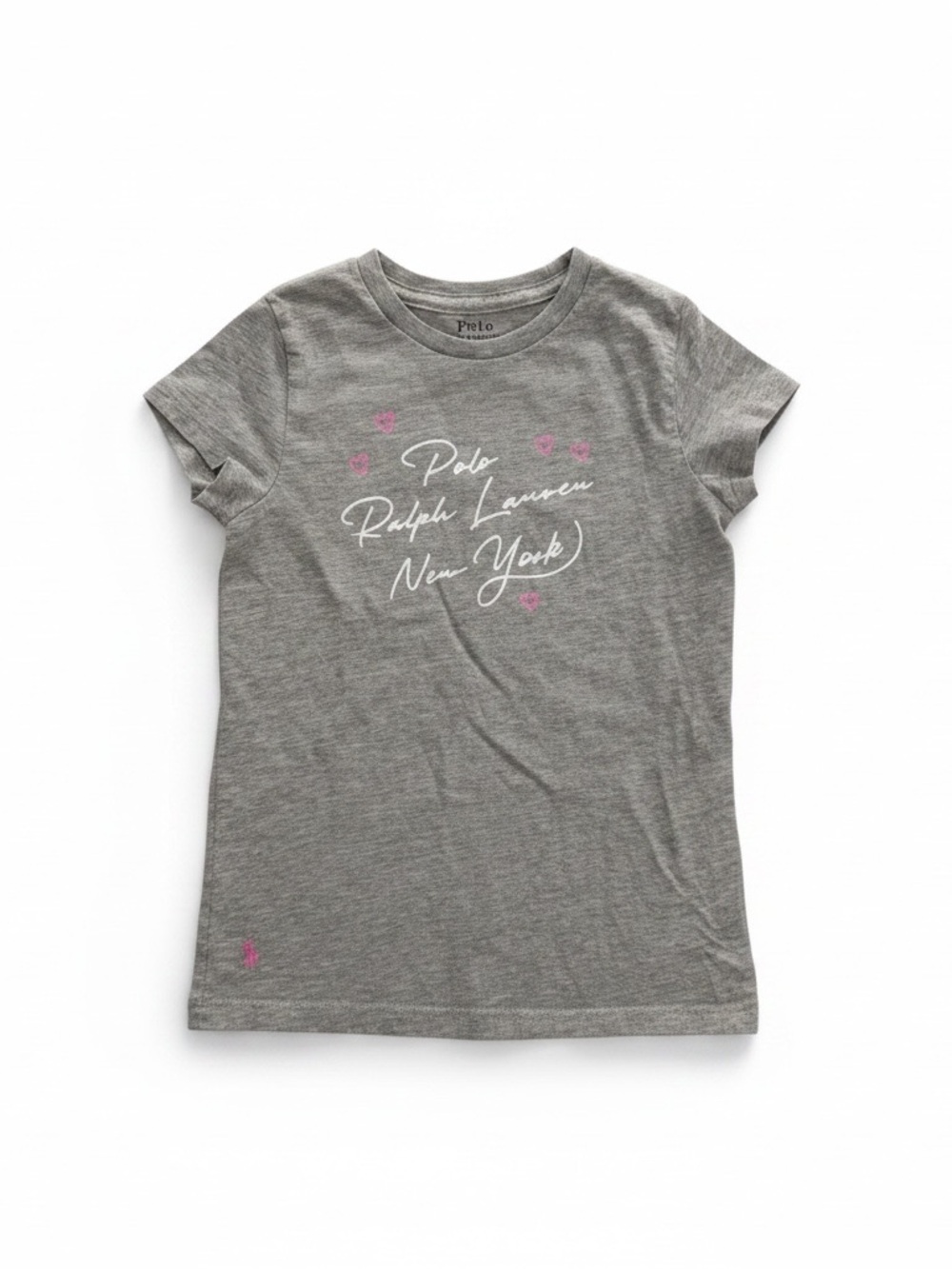 Polo by Ralph Lauren Gray Tee with Pink Heart Accents